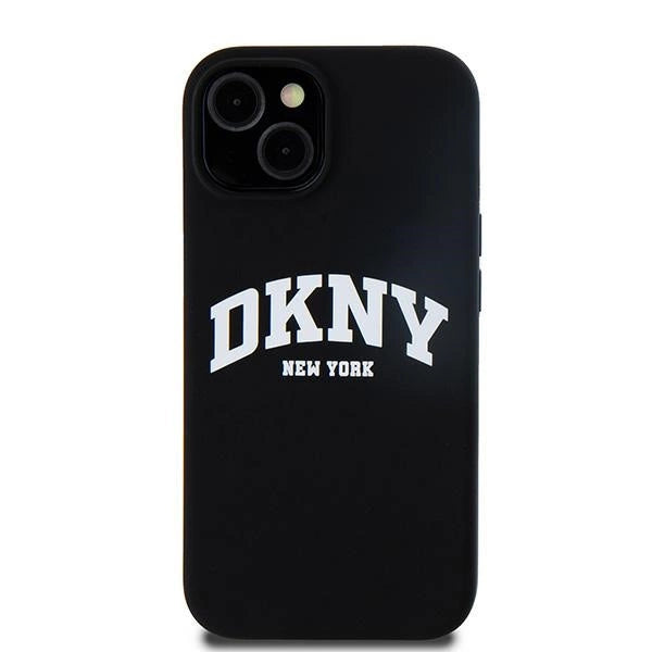 DKNY Liquid Silicone White Printed Logo MagSafe Case til iPhone 15 / 14 / 13 - sort