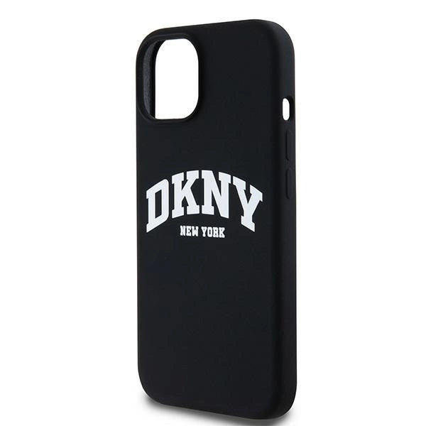 DKNY Liquid Silicone White Printed Logo MagSafe Case til iPhone 15 / 14 / 13 - sort