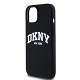 DKNY Liquid Silicone White Printed Logo MagSafe Case til iPhone 15 / 14 / 13 - sort