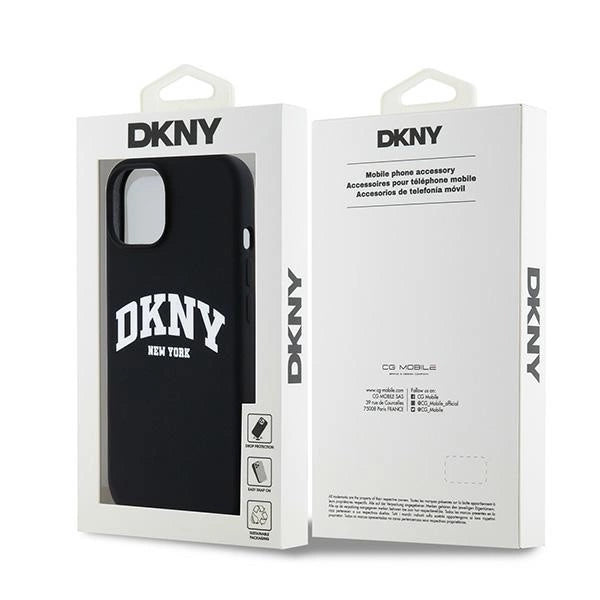 DKNY Liquid Silicone White Printed Logo MagSafe Case til iPhone 15 / 14 / 13 - sort