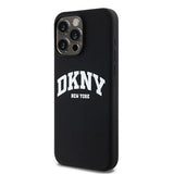 DKNY Liquid Silicone White Printed Logo MagSafe-kasse til iPhone 15 Pro Max - sort