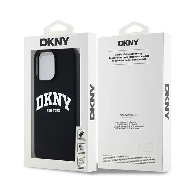 DKNY Liquid Silicone White Printed Logo MagSafe-kasse til iPhone 15 Pro Max - sort