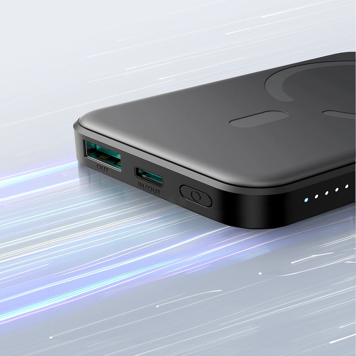 Powerbank Joyroom JR-W020 Mini 5000mAh USB-A USB-C induktiv 20W - sort + USB-C / USB-C kabel
