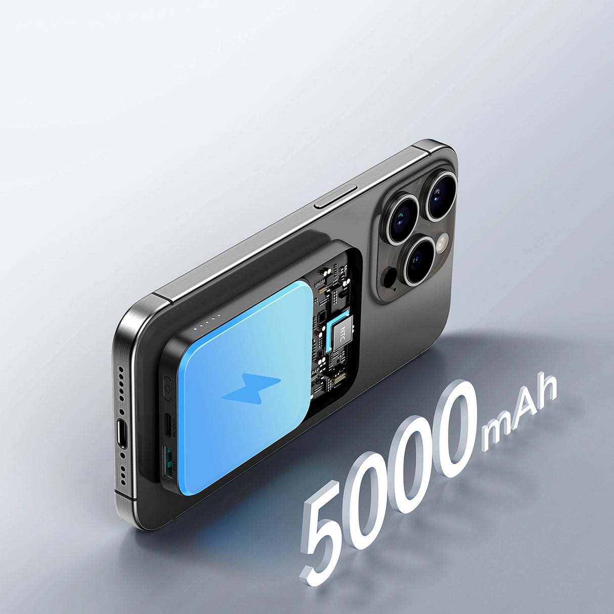 Powerbank Joyroom JR-W020 Mini 5000mAh USB-A USB-C induktiv 20W - sort + USB-C / USB-C kabel