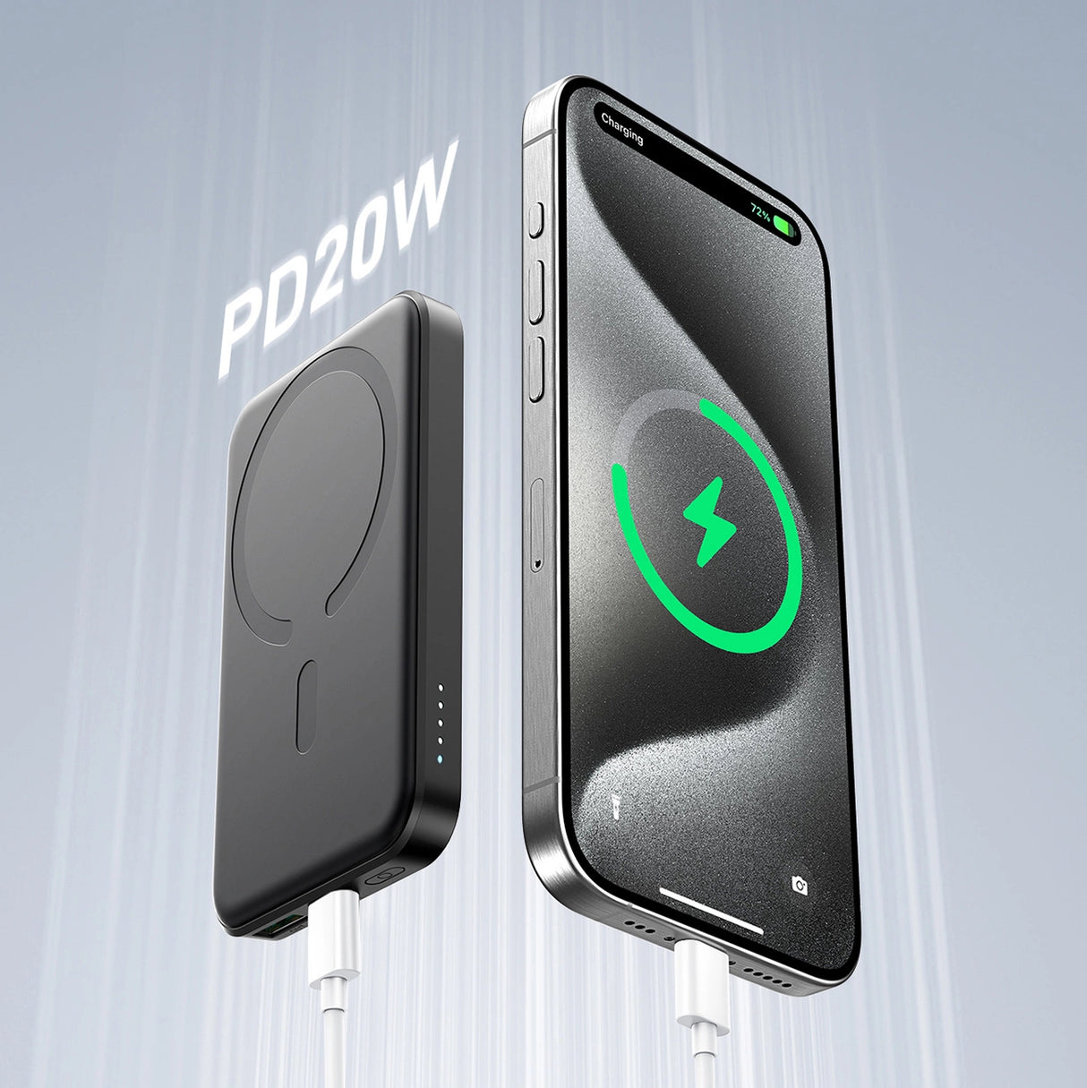 Powerbank Joyroom JR-W020 Mini 5000mAh USB-A USB-C induktiv 20W - sort + USB-C / USB-C kabel