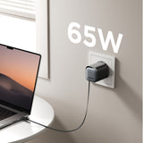 Joyroom JR-TCL02 65W USB-A USB-C GaN oplader med indbygget USB-C kabel - sort