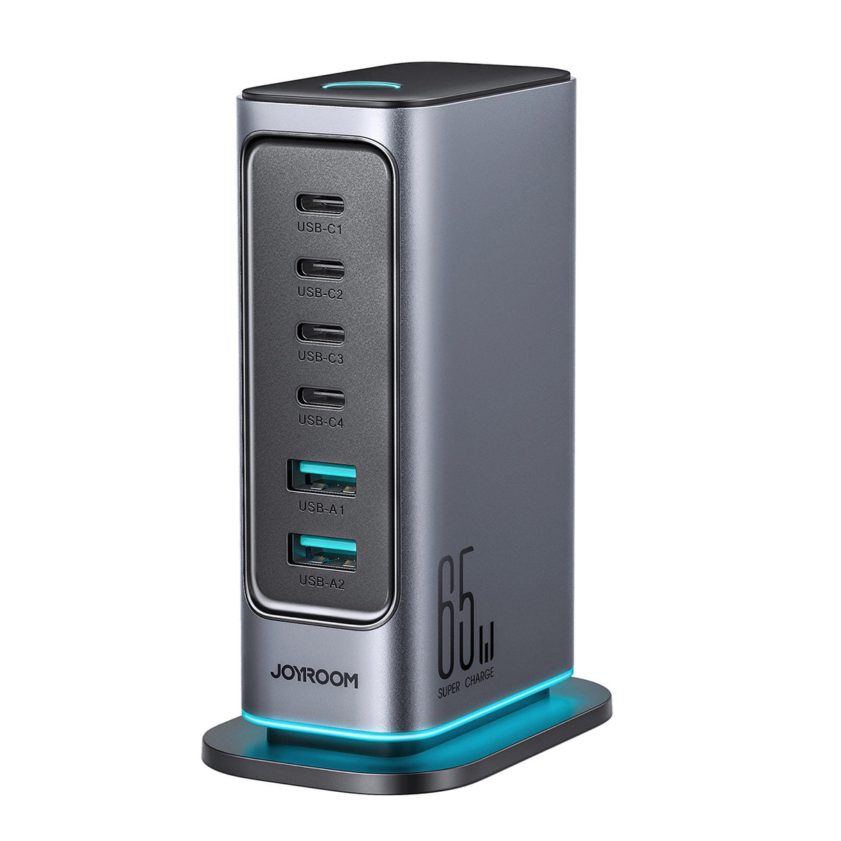Joyroom JR-TCM02 multi-port GaN oplader 65W EU 4x USB-C 2x USB-A - mørkgrå