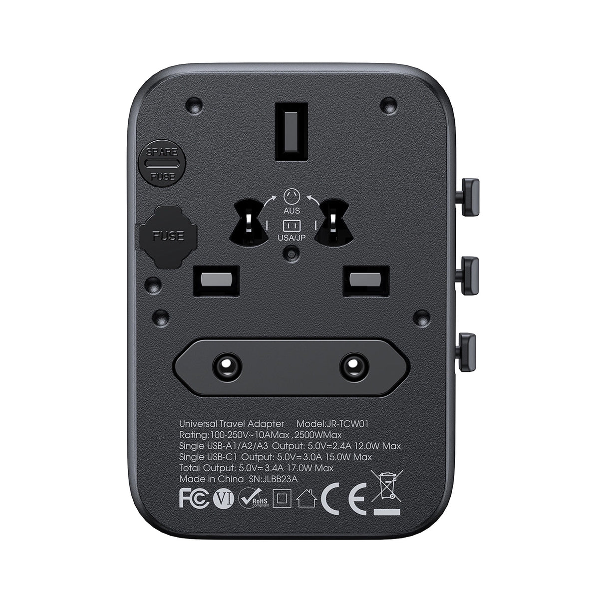 Joyroom JR-TCW01 Travel Adapter Universal 17W EU / US / UK / JP / AU / CN - sort