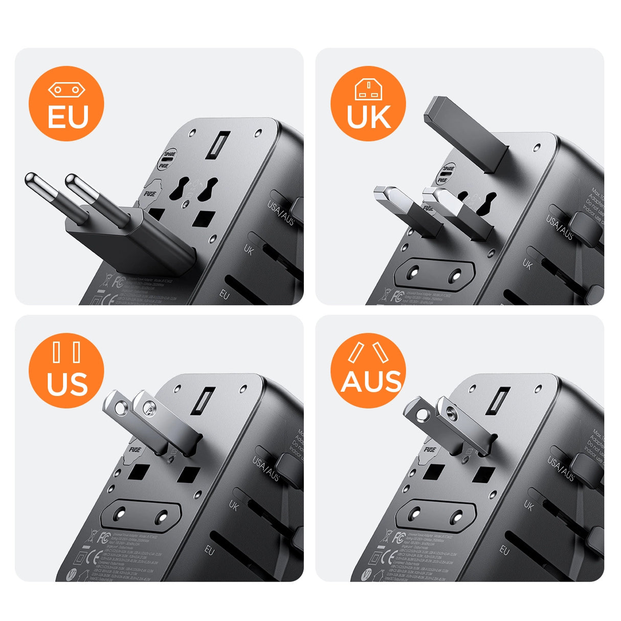 Joyroom JR-TCW01 Travel Adapter Universal 17W EU / US / UK / JP / AU / CN - sort