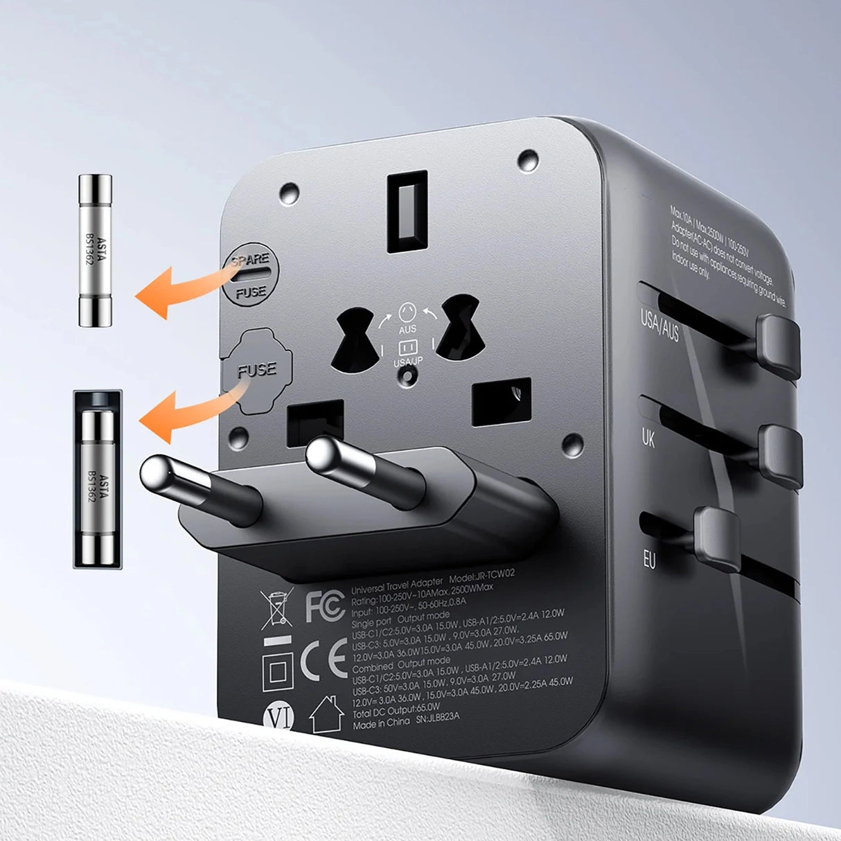 Joyroom JR-TCW02 65W Travel Adapter Universal EU / US / JP / AU / UK / CN - sort