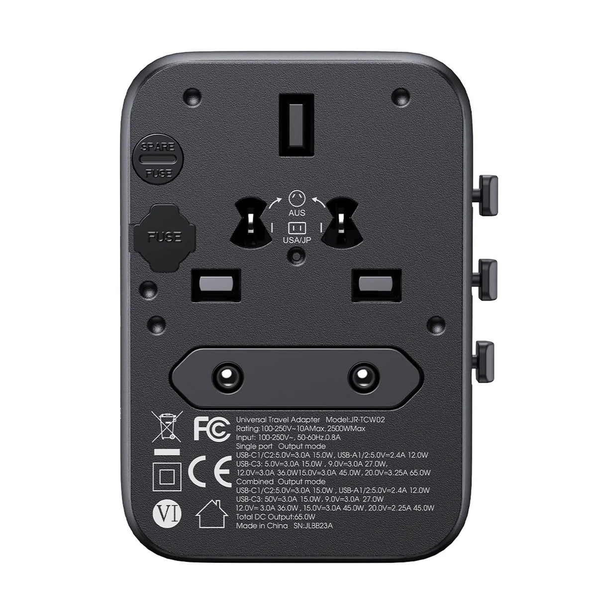 Joyroom JR-TCW02 65W Travel Adapter Universal EU / US / JP / AU / UK / CN - sort