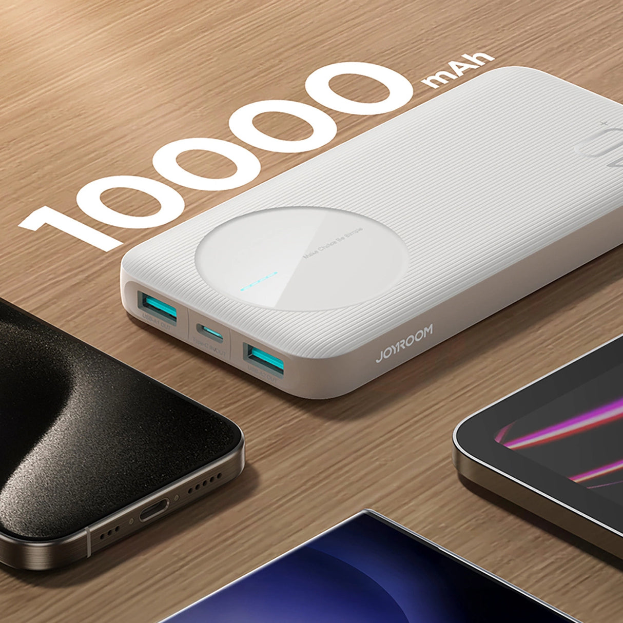 Powerbank Joyroom JR-PBF12 10000mAh 2.4A 2x USB-A 1x USB-C - hvid