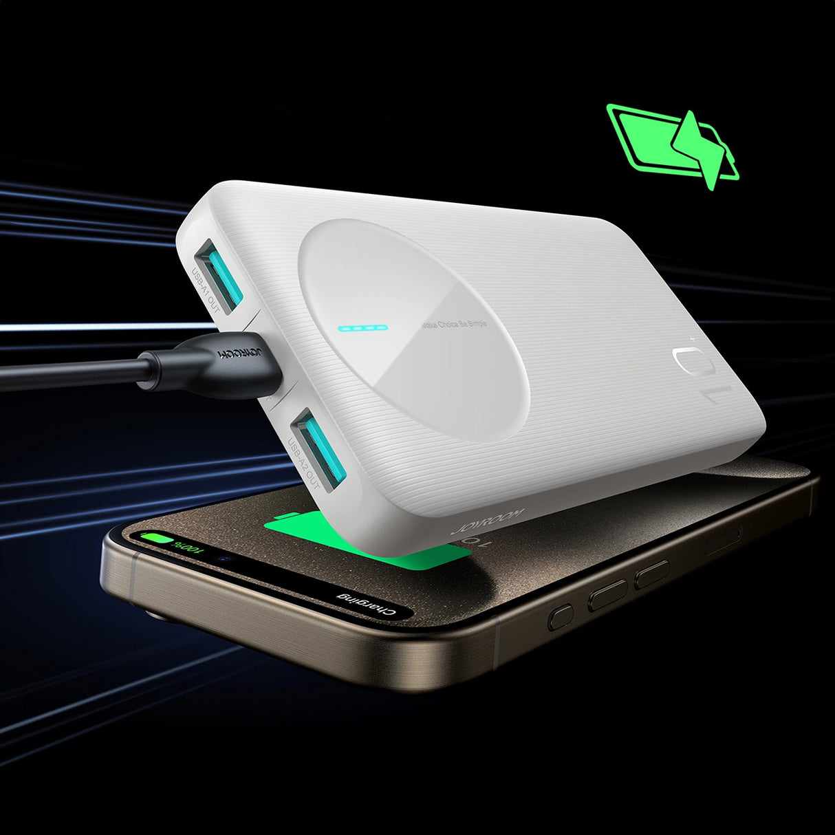Powerbank Joyroom JR-PBF12 10000mAh 2.4A 2x USB-A 1x USB-C - hvid