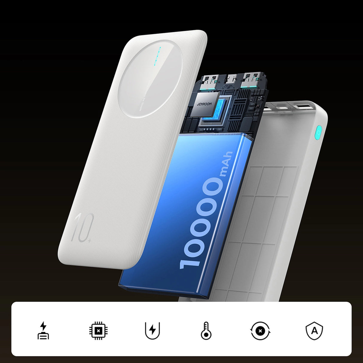 Powerbank Joyroom JR-PBF12 10000mAh 2.4A 2x USB-A 1x USB-C - hvid