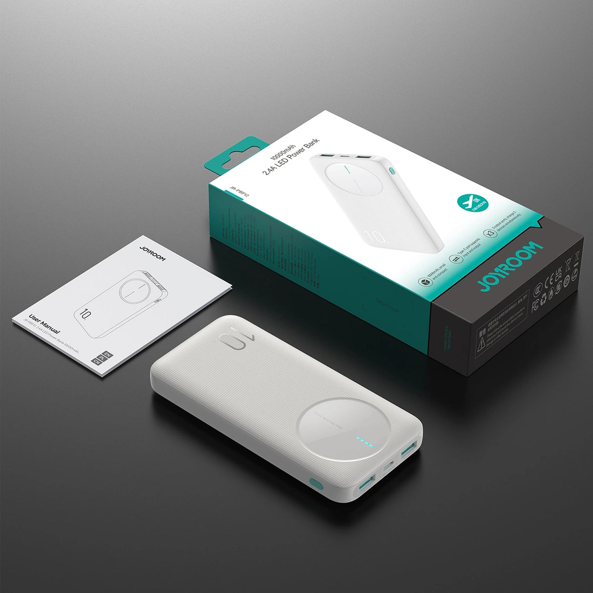 Powerbank Joyroom JR-PBF12 10000mAh 2.4A 2x USB-A 1x USB-C - hvid