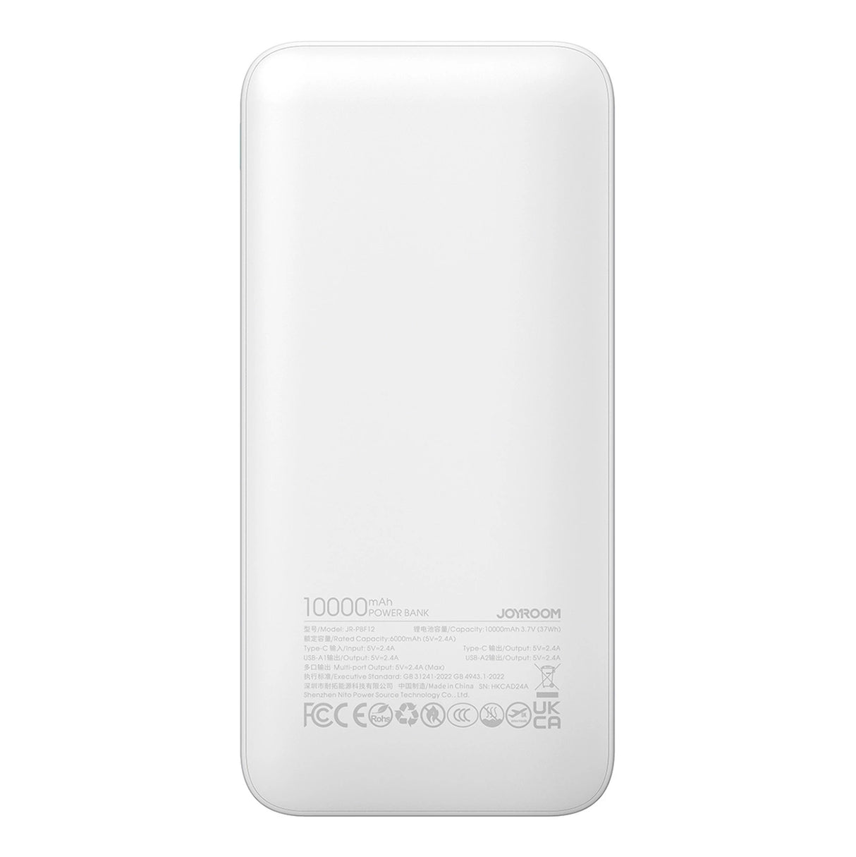 Powerbank Joyroom JR-PBF12 10000mAh 2.4A 2x USB-A 1x USB-C - hvid