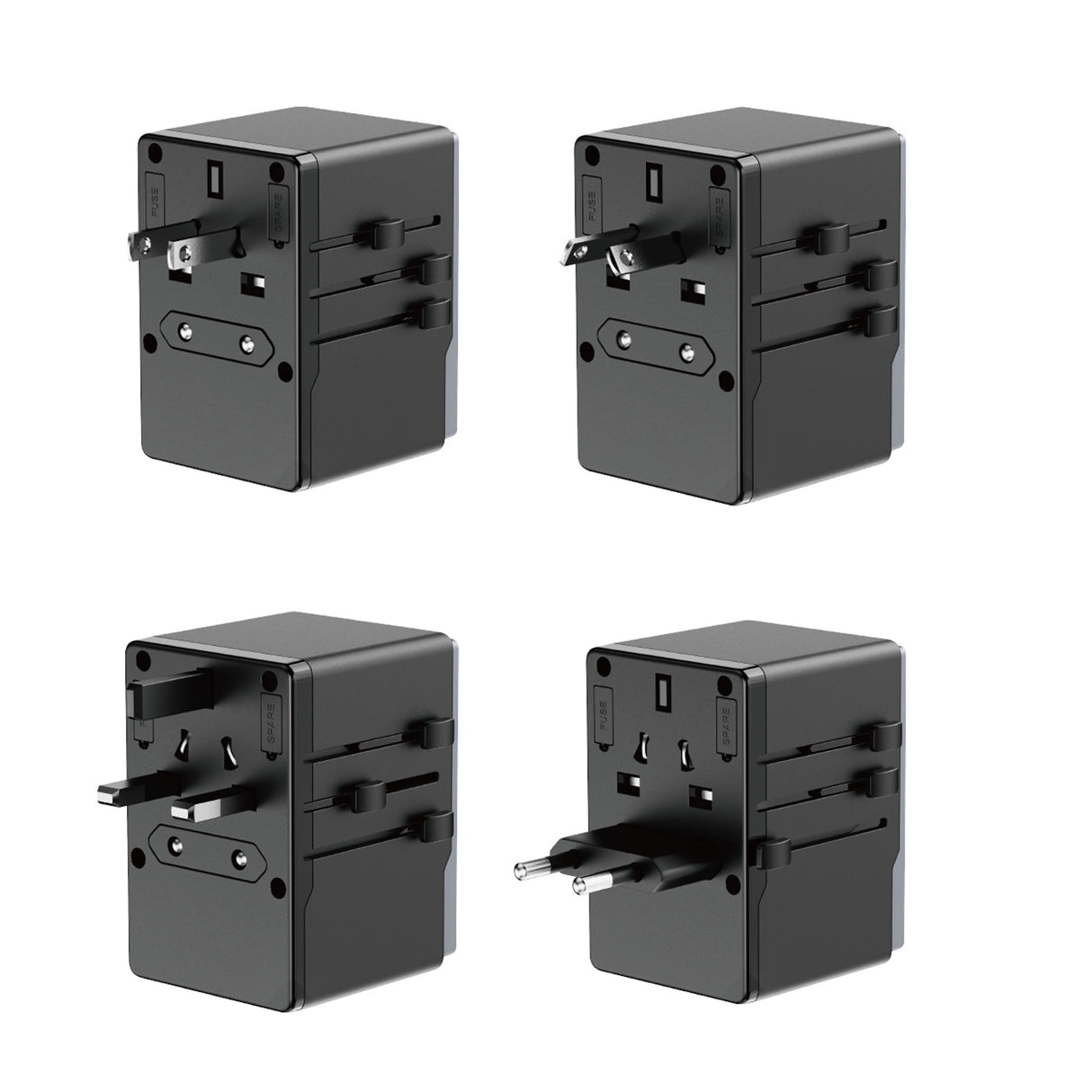 Dudao A65Pro 65W EU / US / JP / AUS / UK rejseadapter 2x USB-C 2x USB-A - sort