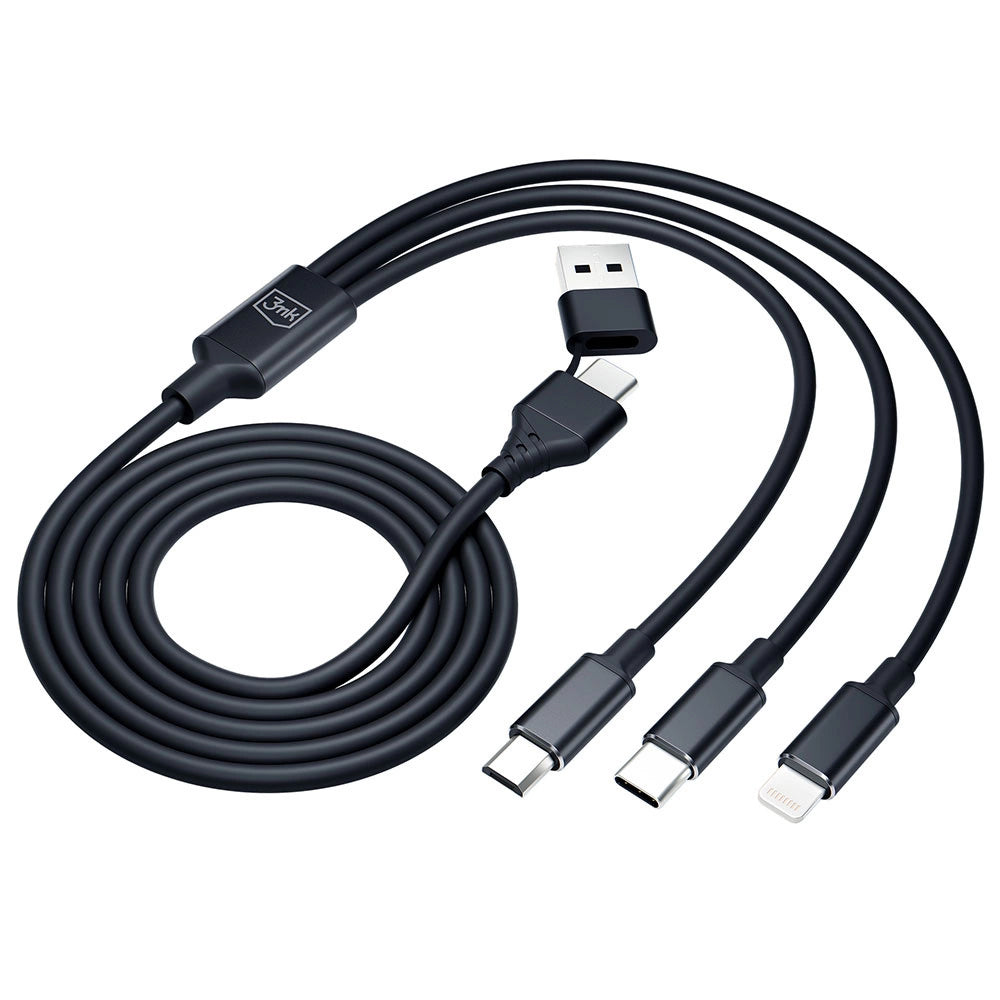 3mk Hyper Cable 3in1 USB-A - USB-C / USB-C - micro USB - Lightning 1,5m - sort