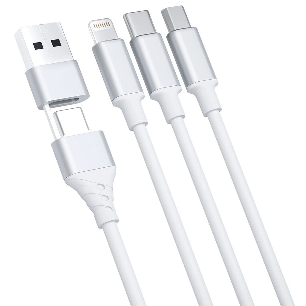3mk Hyper Cable 3in1 USB-A - USB-C / USB-C - micro USB - Lightning 1,5m - hvid