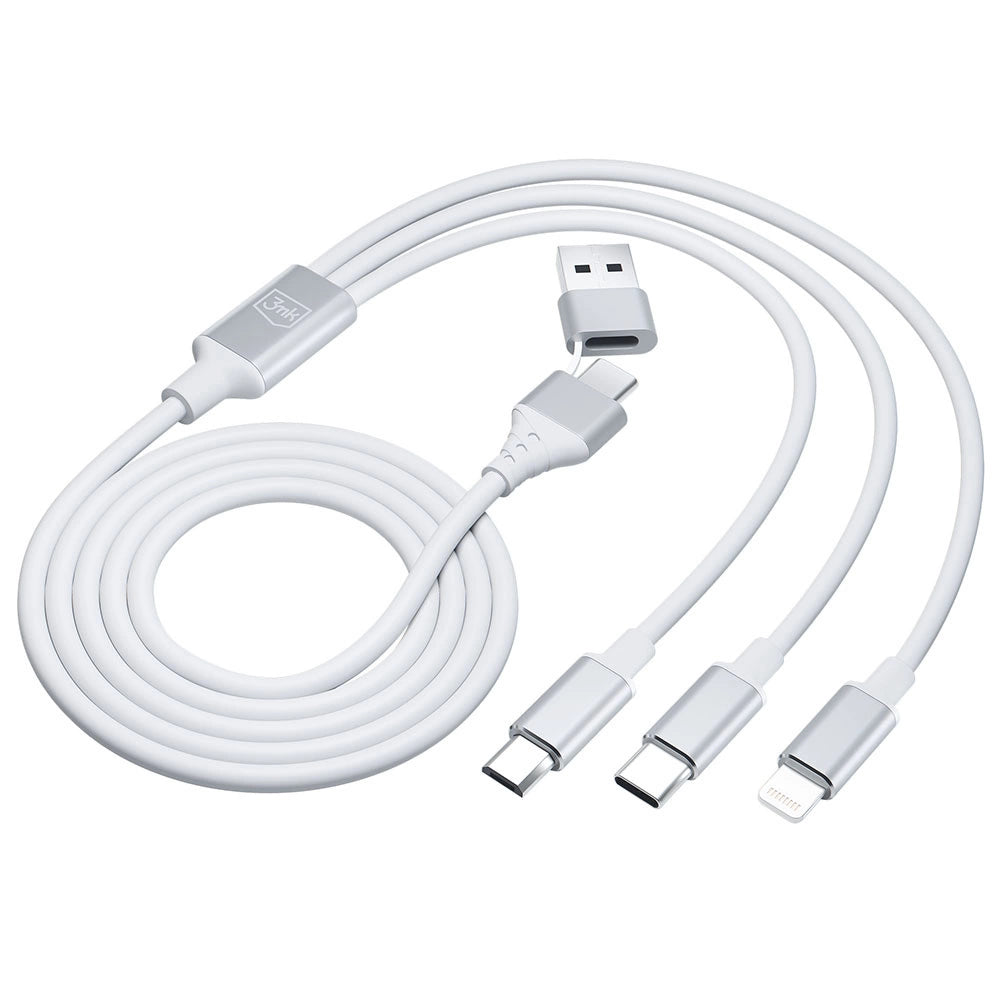 3mk Hyper Cable 3in1 USB-A - USB-C / USB-C - micro USB - Lightning 1,5m - hvid