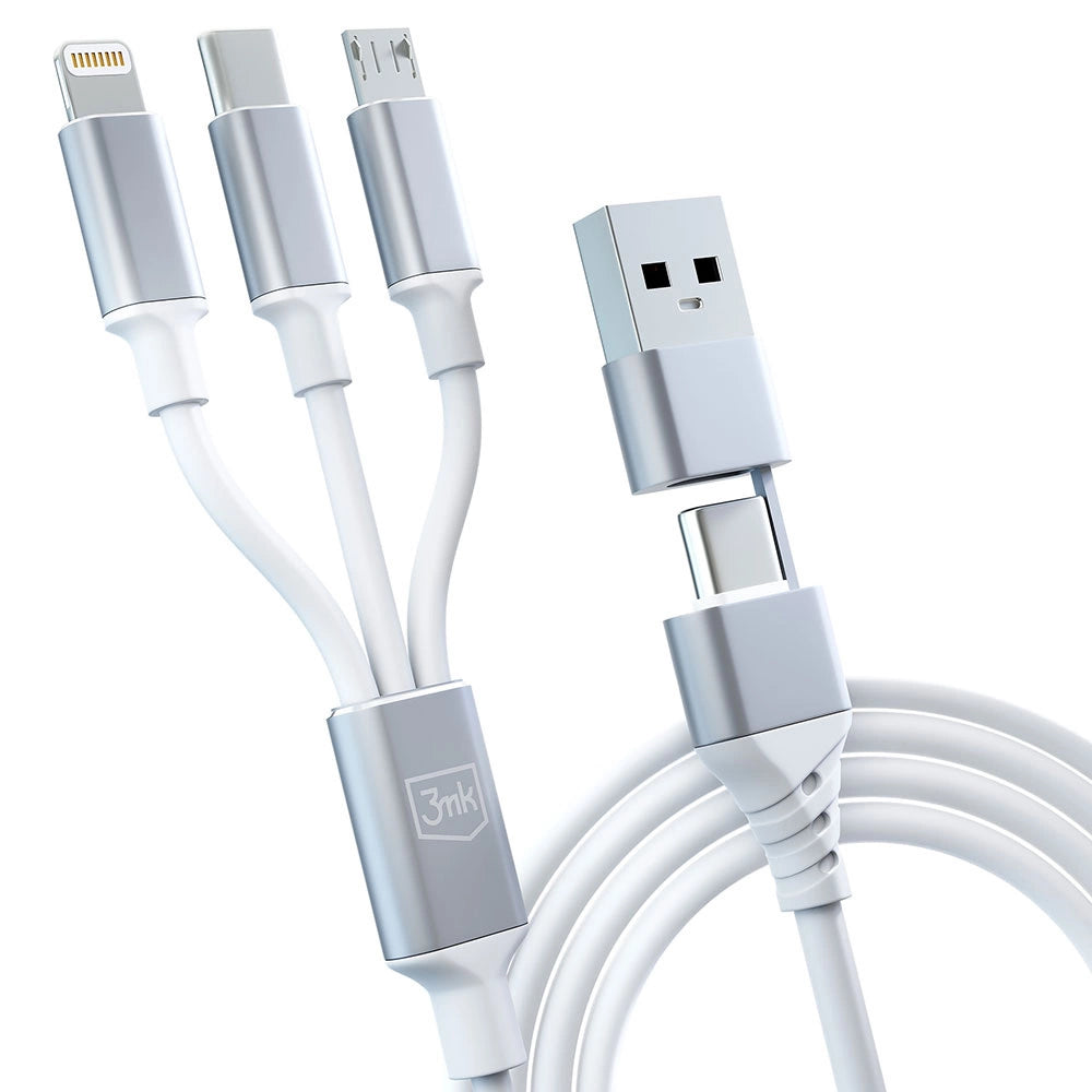 3mk Hyper Cable 3in1 USB-A - USB-C / USB-C - micro USB - Lightning 1,5m - hvid