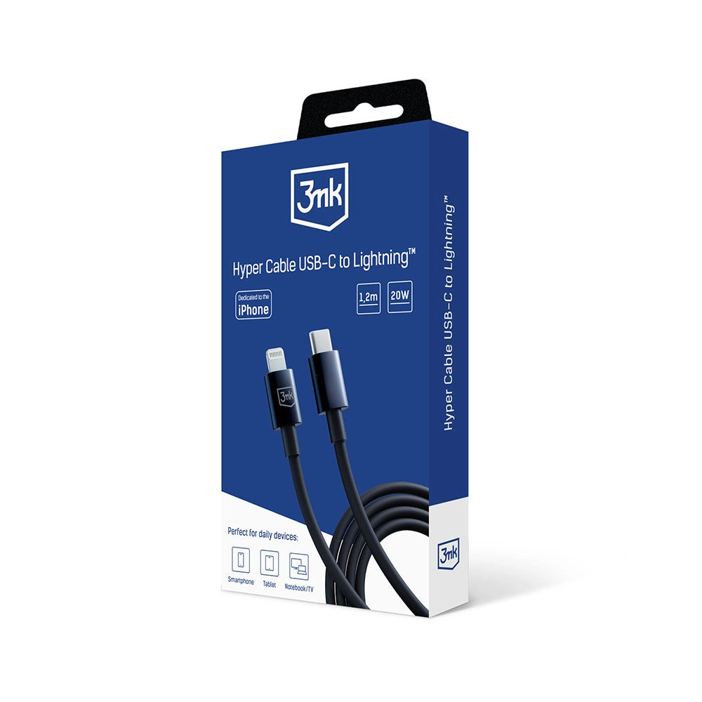3mk Hyper Cable USB-C / Lightning 20W 1.2m - sort