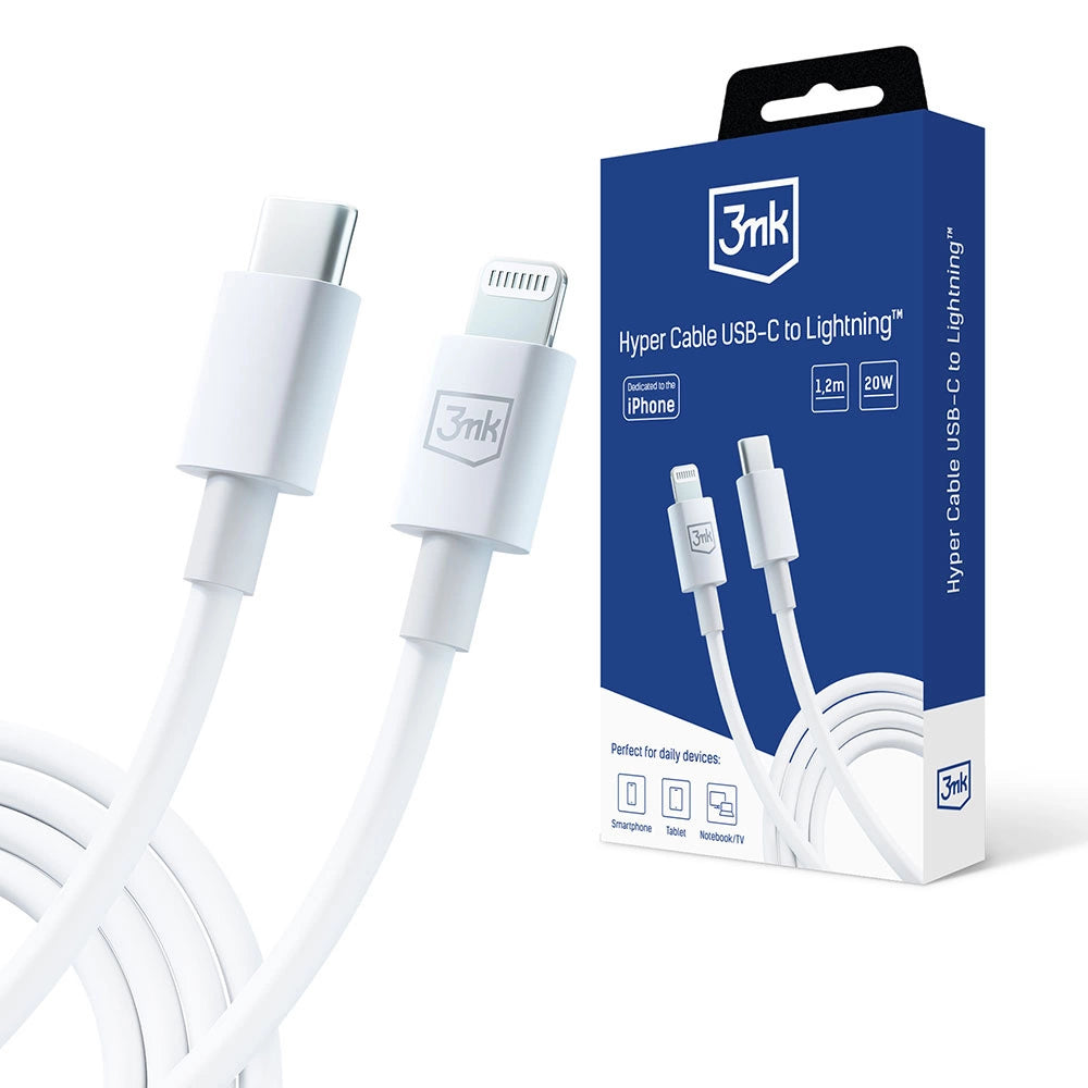 3mk Hyper Cable USB-C / Lightning 20W 1.2m - hvid