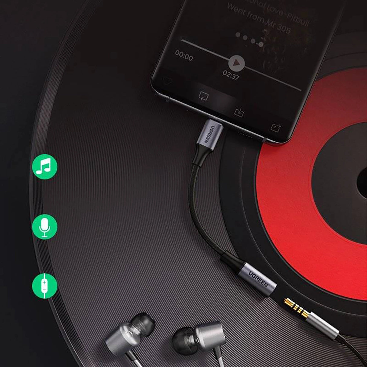 Ugreen AV161 adapter til hovedtelefoner mini jack 3,5 mm (kvindelig) / USB-C (mandlig) 10 cm - grå