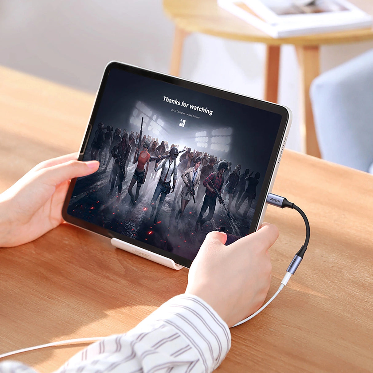 Ugreen AV161 adapter til hovedtelefoner mini jack 3,5 mm (kvindelig) / USB-C (mandlig) 10 cm - grå