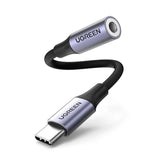 Ugreen AV161 adapter til hovedtelefoner mini jack 3,5 mm (kvindelig) / USB-C (mandlig) 10 cm - grå
