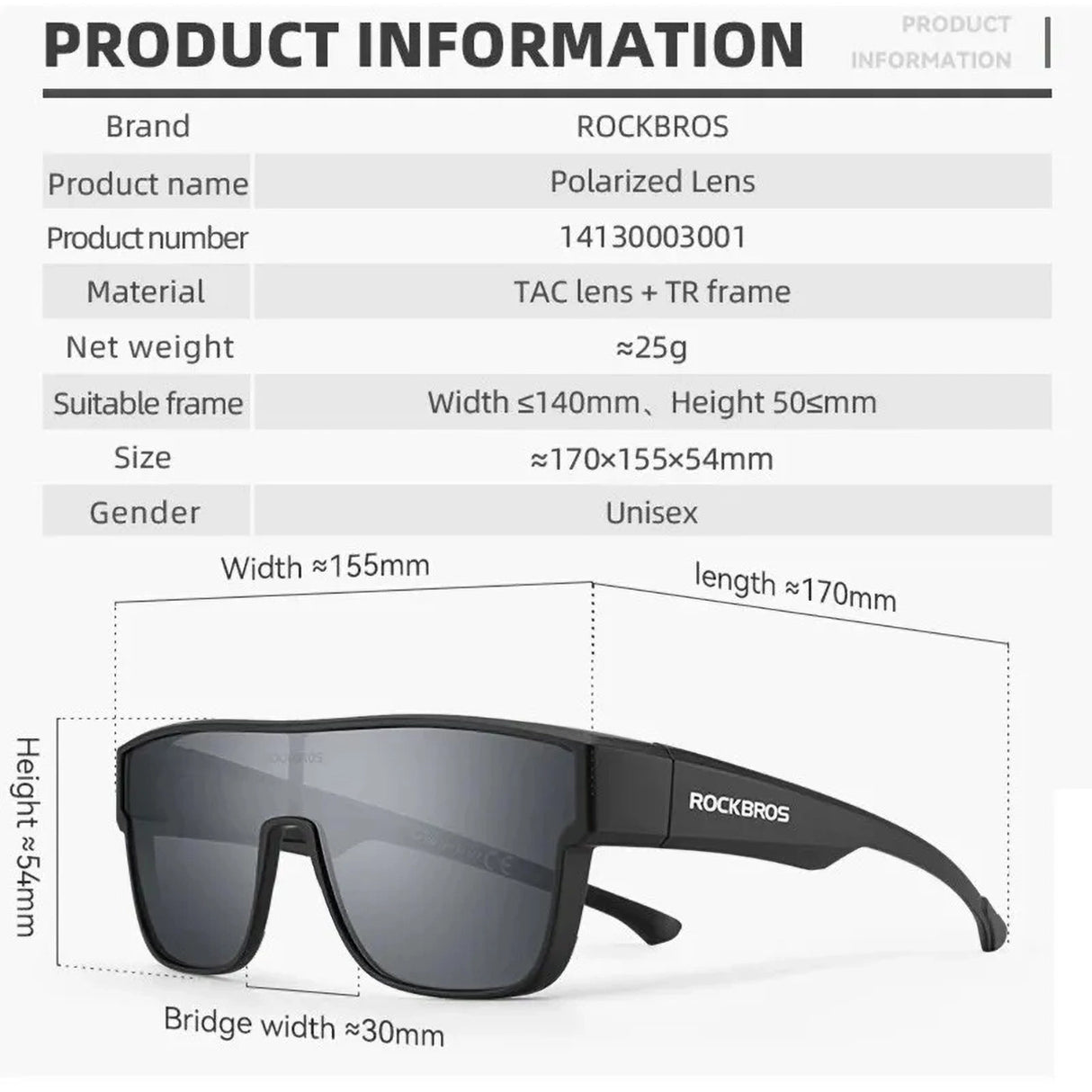 Rockbros SP304 polariserede cykelbriller - sort