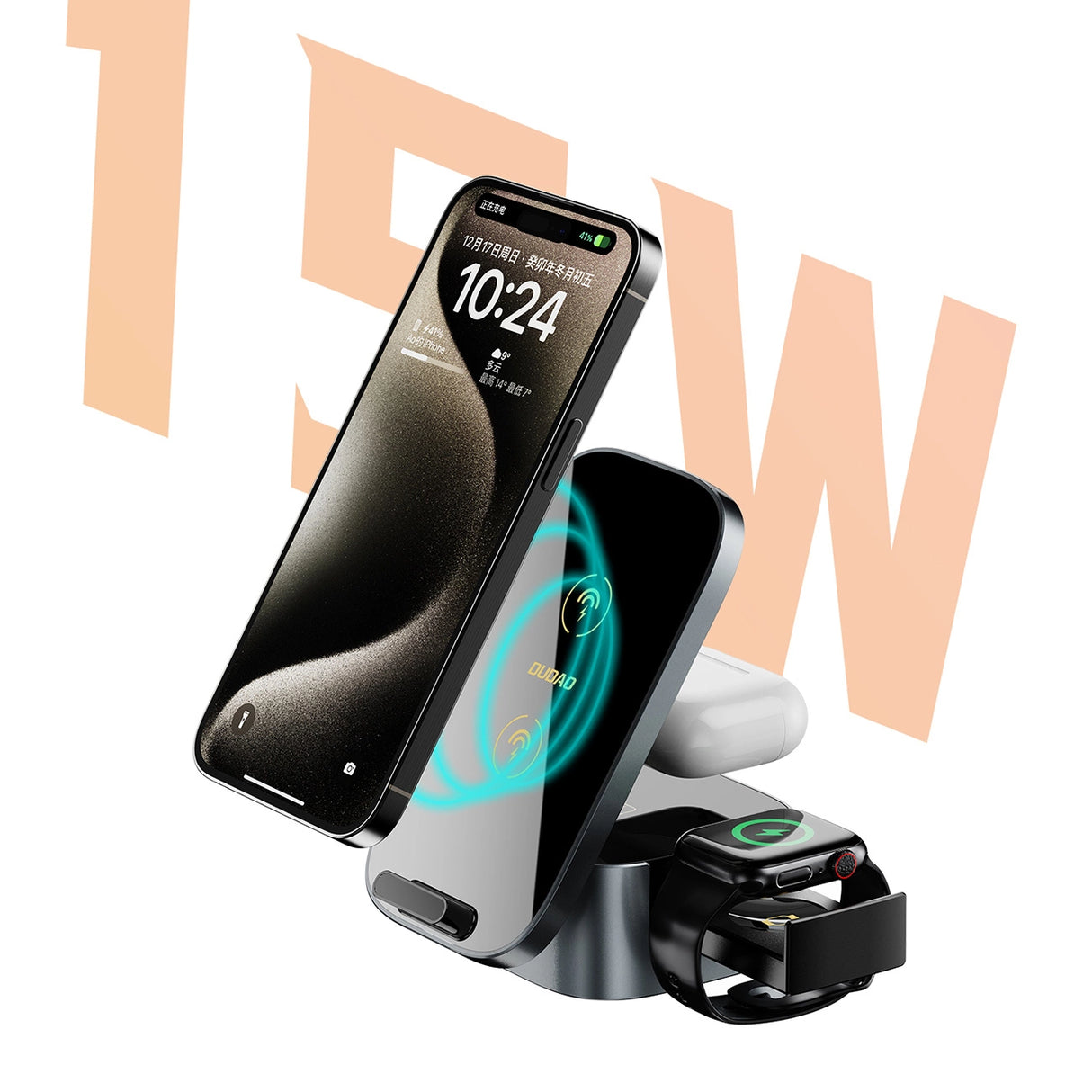 Dudao A11Pro+ 15W 3in1 induktiv oplader til telefon/smartwatch/hovedtelefoner - sort