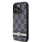 DKNY læder med krydsede mono mønstre og trykte striber iPhone 14 Pro Case - sort