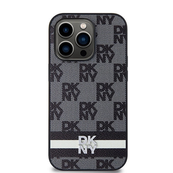 DKNY læder med krydsede mono mønstre og trykte striber iPhone 14 Pro Case - sort