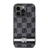 DKNY læder med krydsede mono mønstre og trykte striber iPhone 14 Pro Case - sort