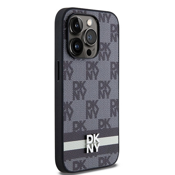 DKNY læder med krydsede mono mønstre og trykte striber iPhone 14 Pro Case - sort