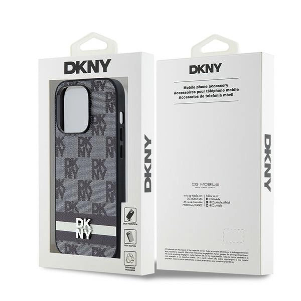 DKNY læder med krydsede mono mønstre og trykte striber iPhone 14 Pro Case - sort