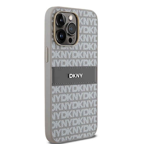 DKNY læder Mono Stripe & Metal Logo-kasse til iPhone 14 Pro - beige