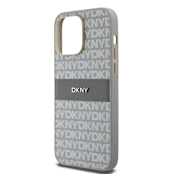 DKNY læder Mono Stripe & Metal Logo-kasse til iPhone 14 Pro - beige
