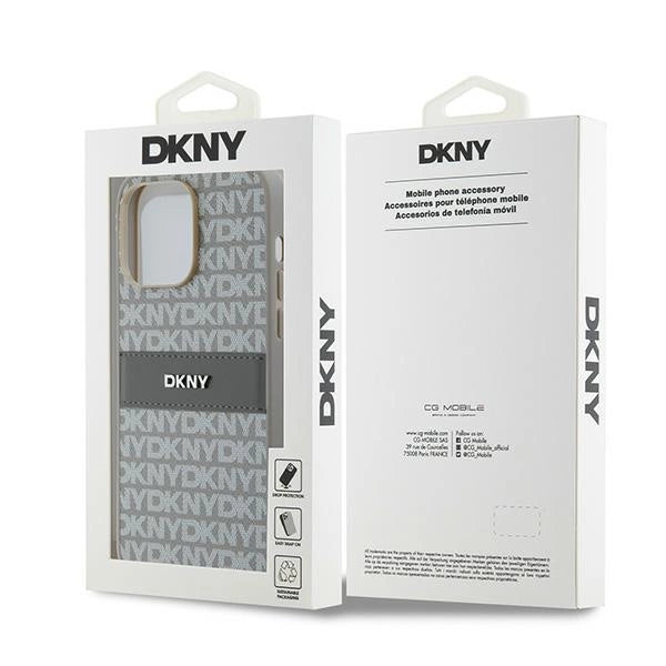 DKNY læder Mono Stripe & Metal Logo-kasse til iPhone 14 Pro - beige
