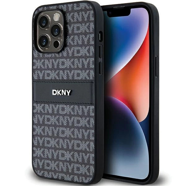 DKNY læder Mono Stripe & Metal Logo-foder for iPhone 14 Pro - sort