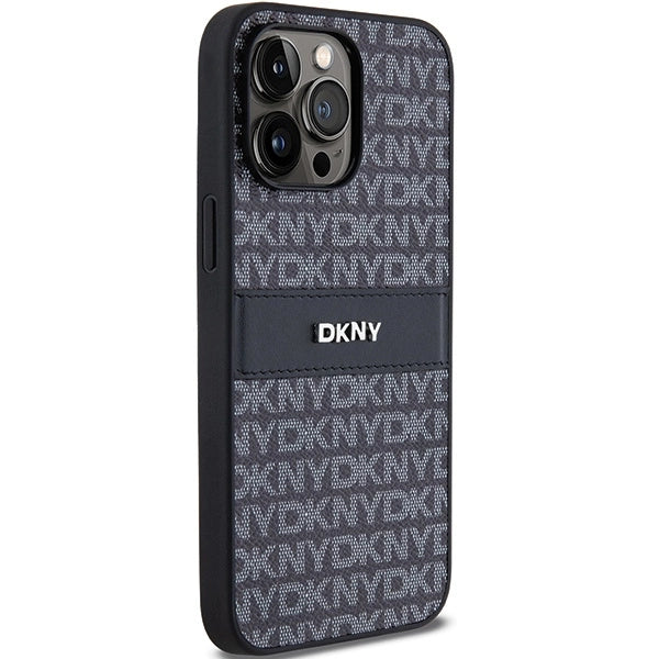 DKNY læder Mono Stripe & Metal Logo-foder for iPhone 14 Pro - sort