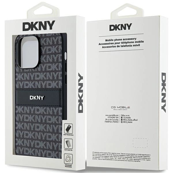 DKNY læder Mono Stripe & Metal Logo-foder for iPhone 14 Pro - sort