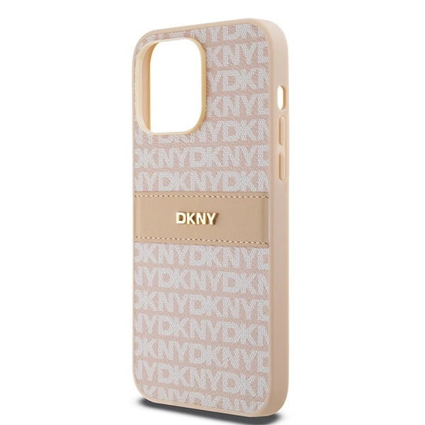 DKNY læder Mono Stripe & Metal Logo case til iPhone 14 Pro - pink