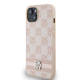 DKNY læder med krydsede mono mønstre og trykte striber til iPhone 15 / 14 / 13 - pink