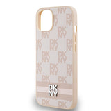 DKNY læder med krydsede mono mønstre og trykte striber til iPhone 15 / 14 / 13 - pink