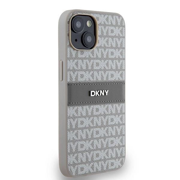 DKNY læder Mono Stripe & Metal Logo case til iPhone 15 / 14 / 13 - beige