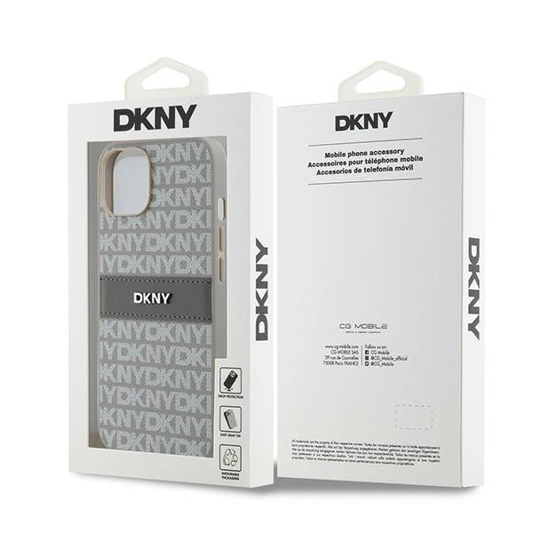 DKNY læder Mono Stripe & Metal Logo case til iPhone 15 / 14 / 13 - beige