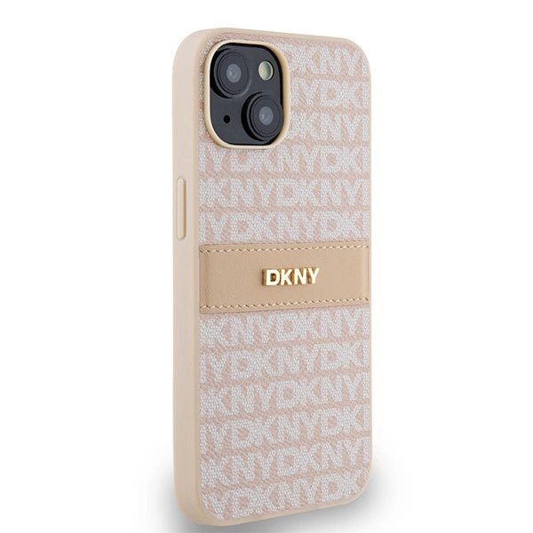 DKNY læder Mono Stripe & Metal Logo case til iPhone 15 / 14 / 13 - pink