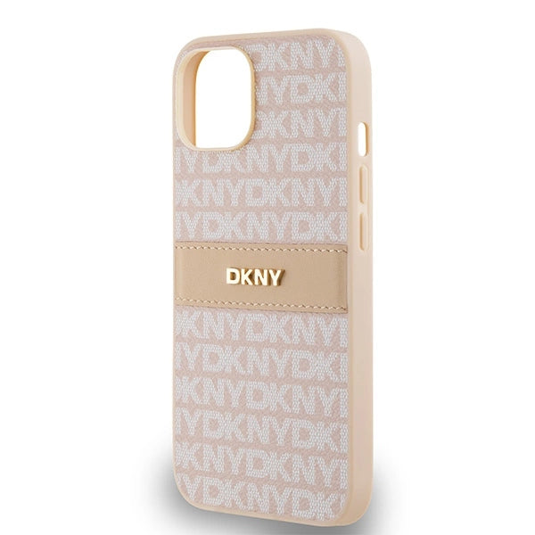 DKNY læder Mono Stripe & Metal Logo case til iPhone 15 / 14 / 13 - pink